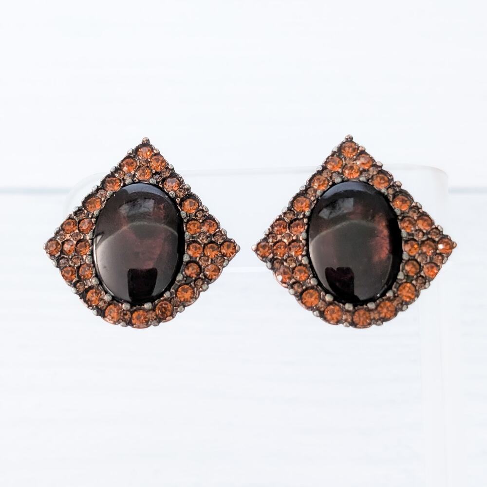 Vintage Clip On Earrings Dark Orange & Brownish Tones Statement 1 & 1/8"